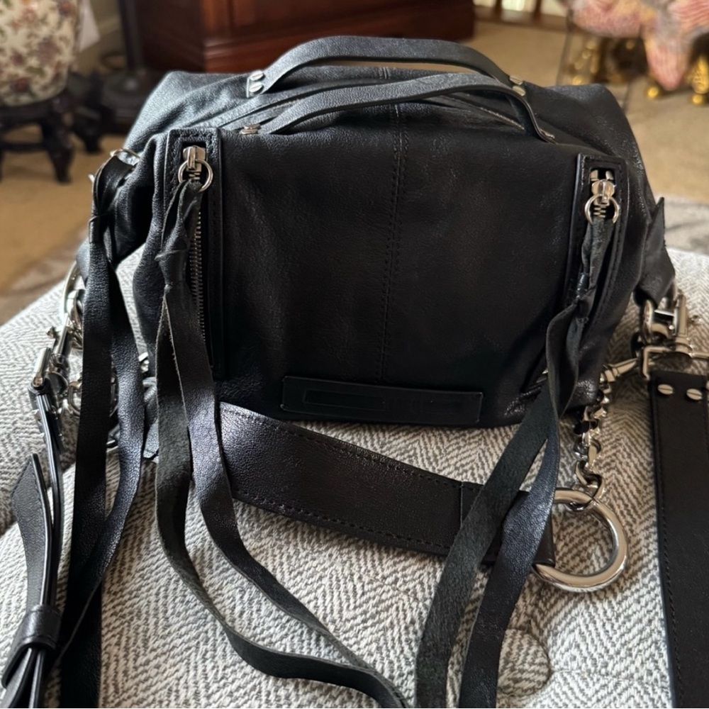 Alexander McQueen Black Leather Crossbody Bag mini hobo - Picture 2 of 14